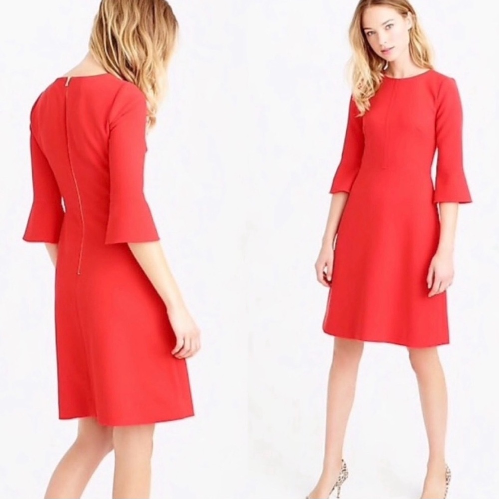J. Crew Red Midi Fit-and-Flare Dress with Bell Sleeves